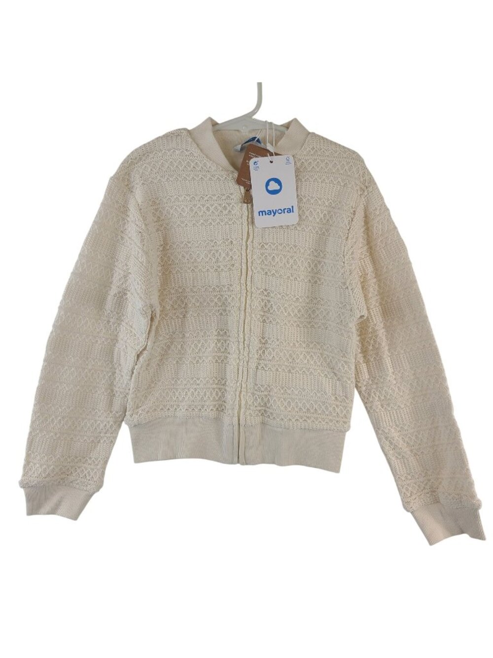 NEW Mayoral Girls Beige Lace Knit Zip-Up Cardigan Size 8